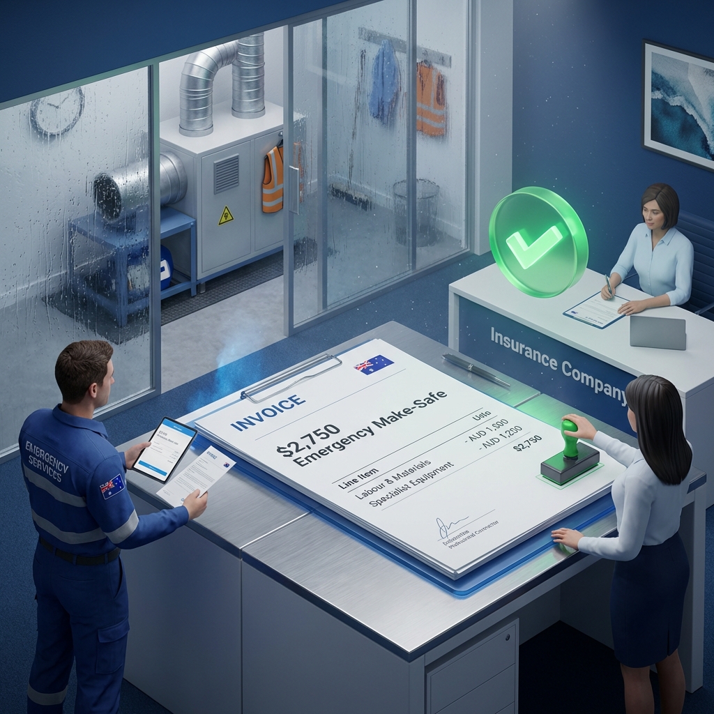 3D illustration of insurance reimbursement process with compliant invoice and approval stamp